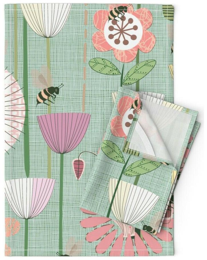 

Floral Retro Mid Century Modern Linen Cotton Tea Towels by Roostery Set of 2