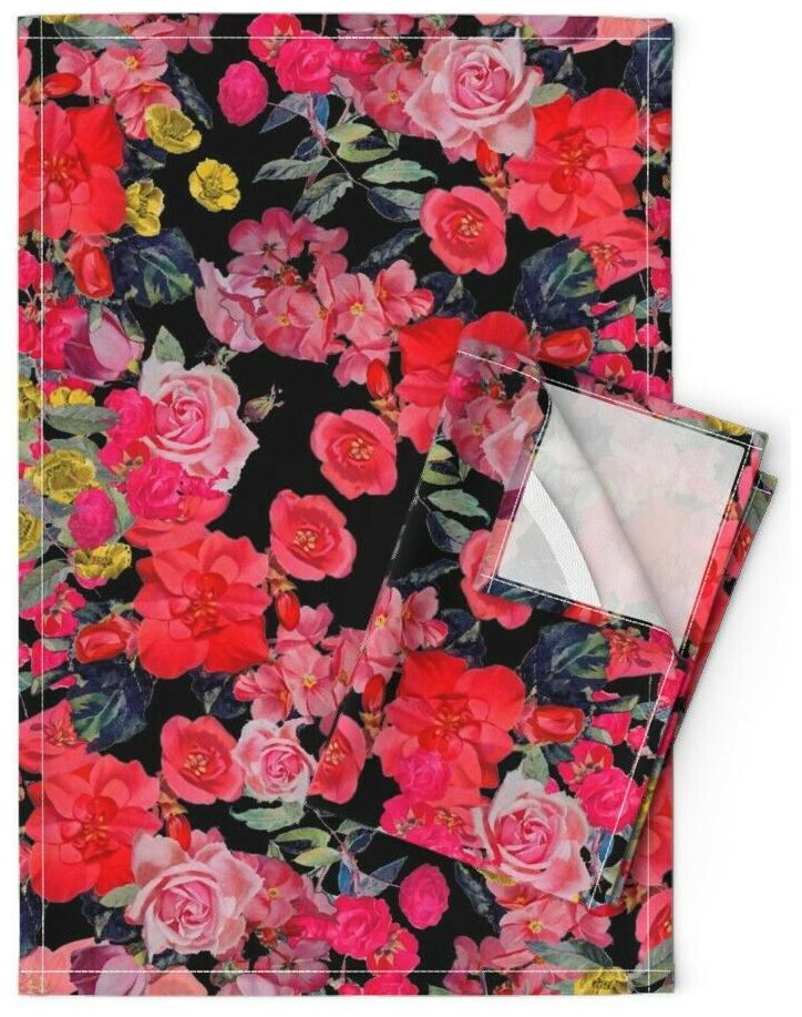 

Floral Rose Garden Vintage Nature Linen Cotton Tea Towels by Roostery Set of 2