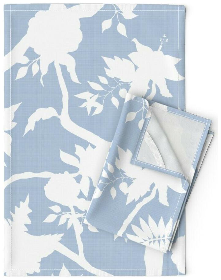 

Floral Silhouette Peony Chinoiserie Linen Cotton Tea Towels by Roostery Set of 2