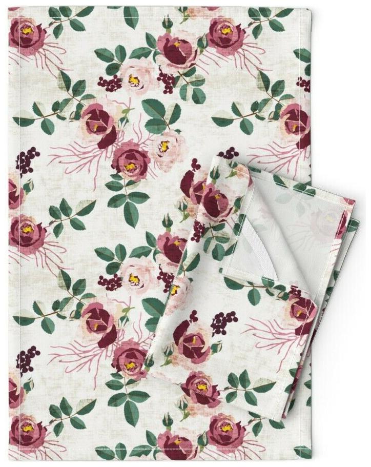 

Floral Vintage Blossom Rose Garden Linen Cotton Tea Towels by Roostery Set of 2