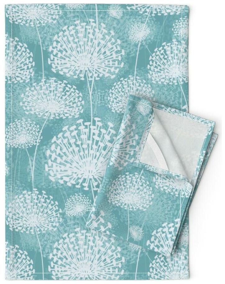 

Floral White Botanical Nature Linen Cotton Tea Towels by Roostery Set of 2