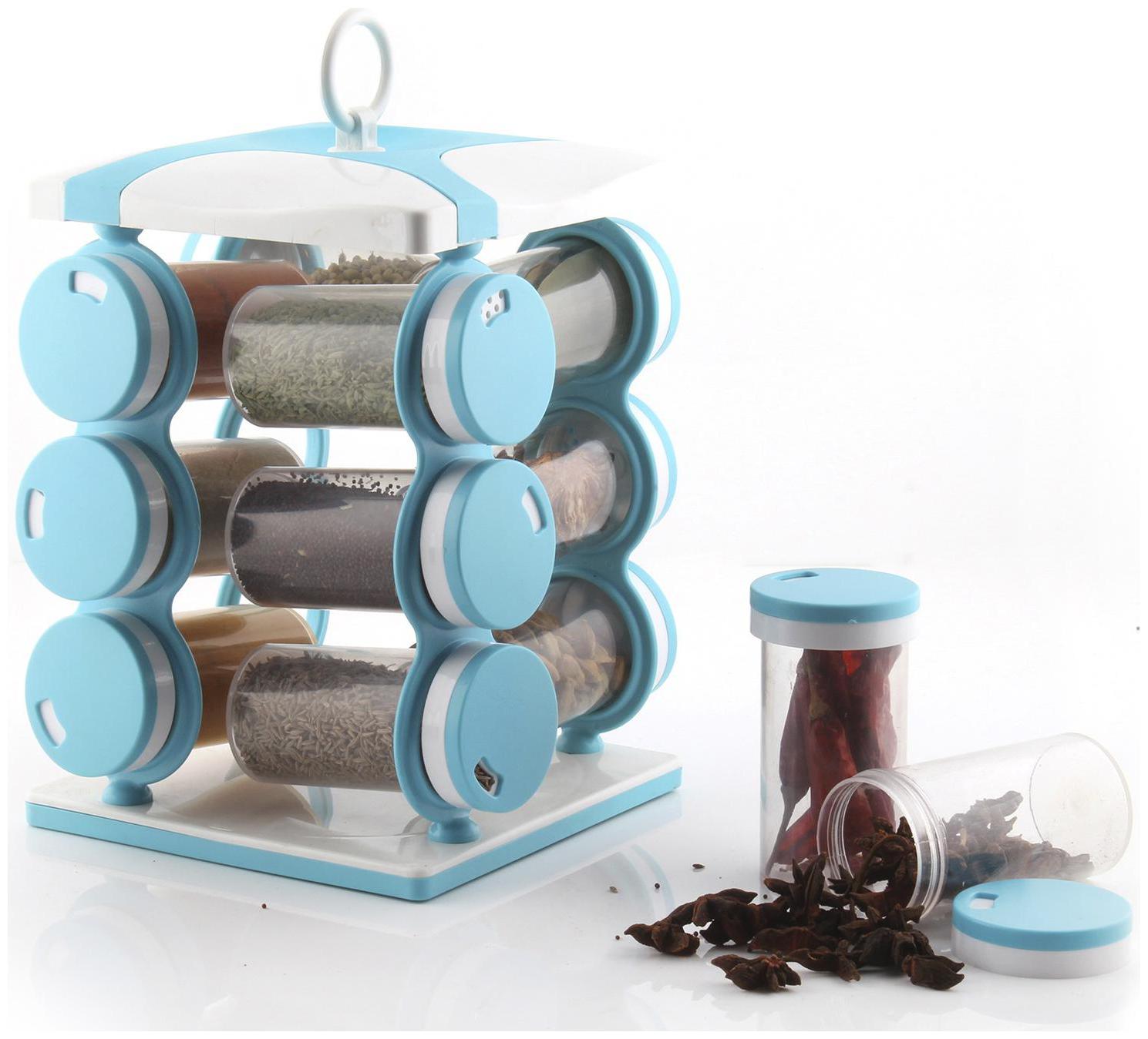 

Floraware 12-Jar Revolving Spice Rack Masala Box Blue