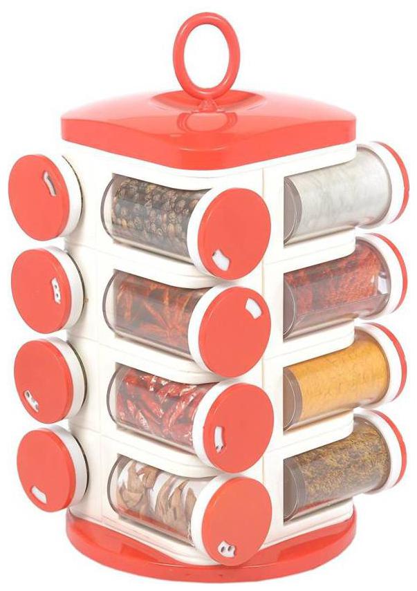 

Floraware Plastic Revolving Spice Rack Set Set of 16 Red