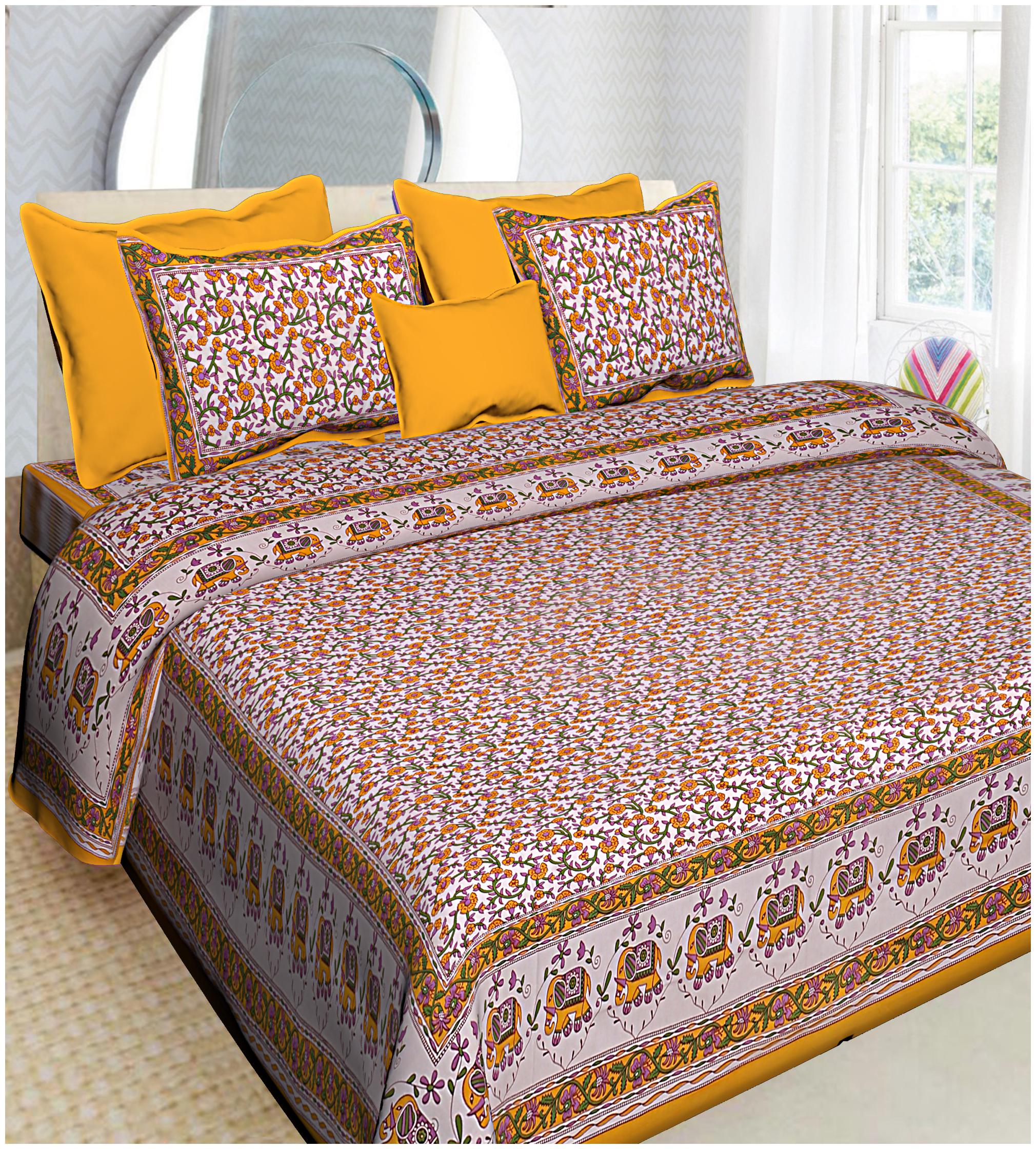 

FLORENCE CRAFT Cotton Printed Double Size Bedsheet ( 1 Bedsheet With 2 Pillow Covers Multi )