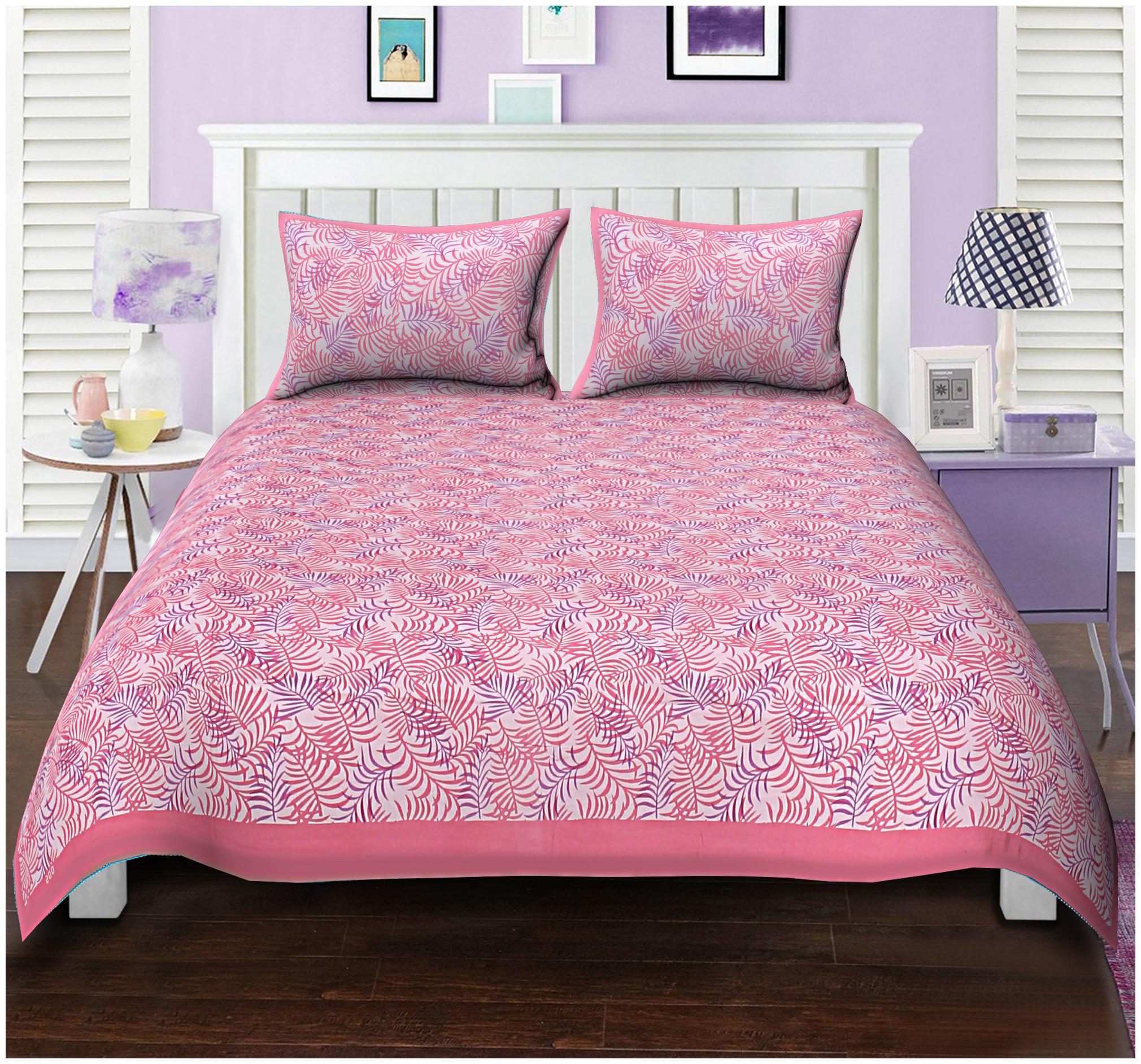

FLORENCE CRAFT Cotton Printed Double Size Bedsheet ( 1 Bedsheet With 2 Pillow Covers Pink White )