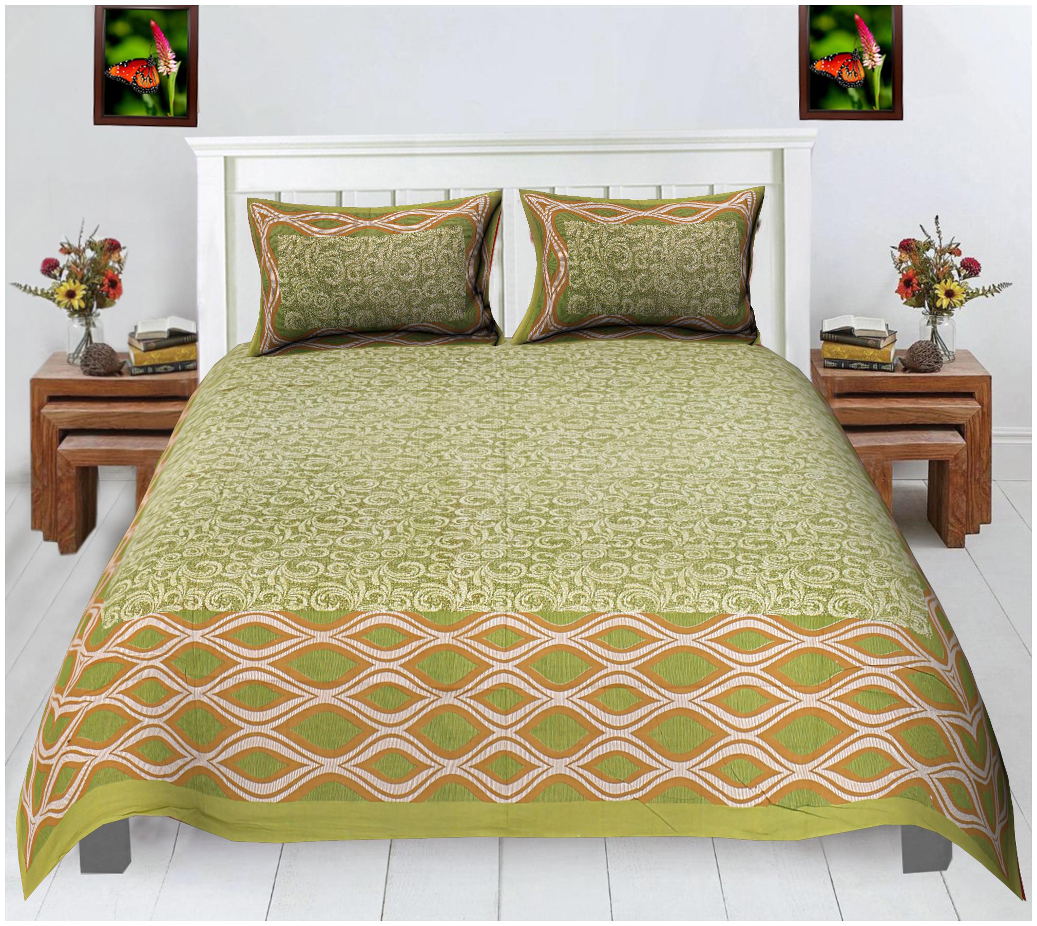 

FLORENCE CRAFT Cotton Printed Double Size Bedsheet ( 1 Bedsheet With 2 Pillow Covers Green )