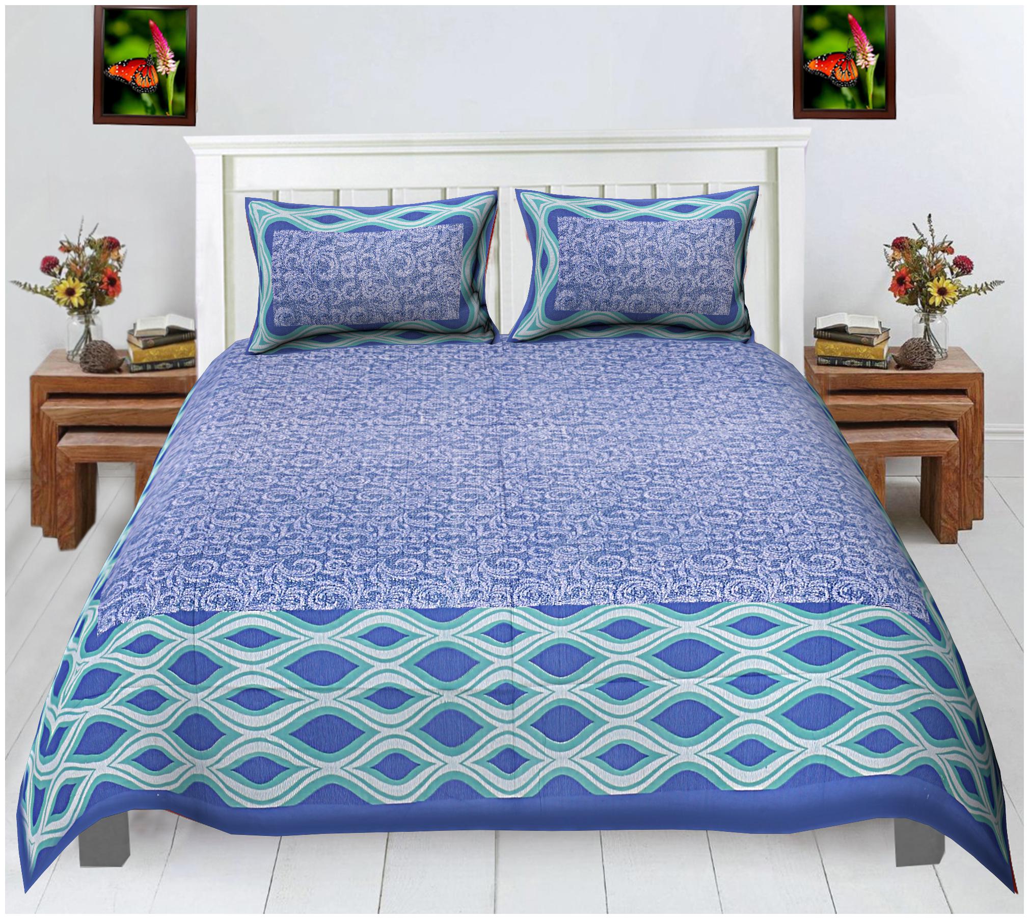 

FLORENCE CRAFT Cotton Printed Double Size Bedsheet ( 1 Bedsheet With 2 Pillow Covers Blue )