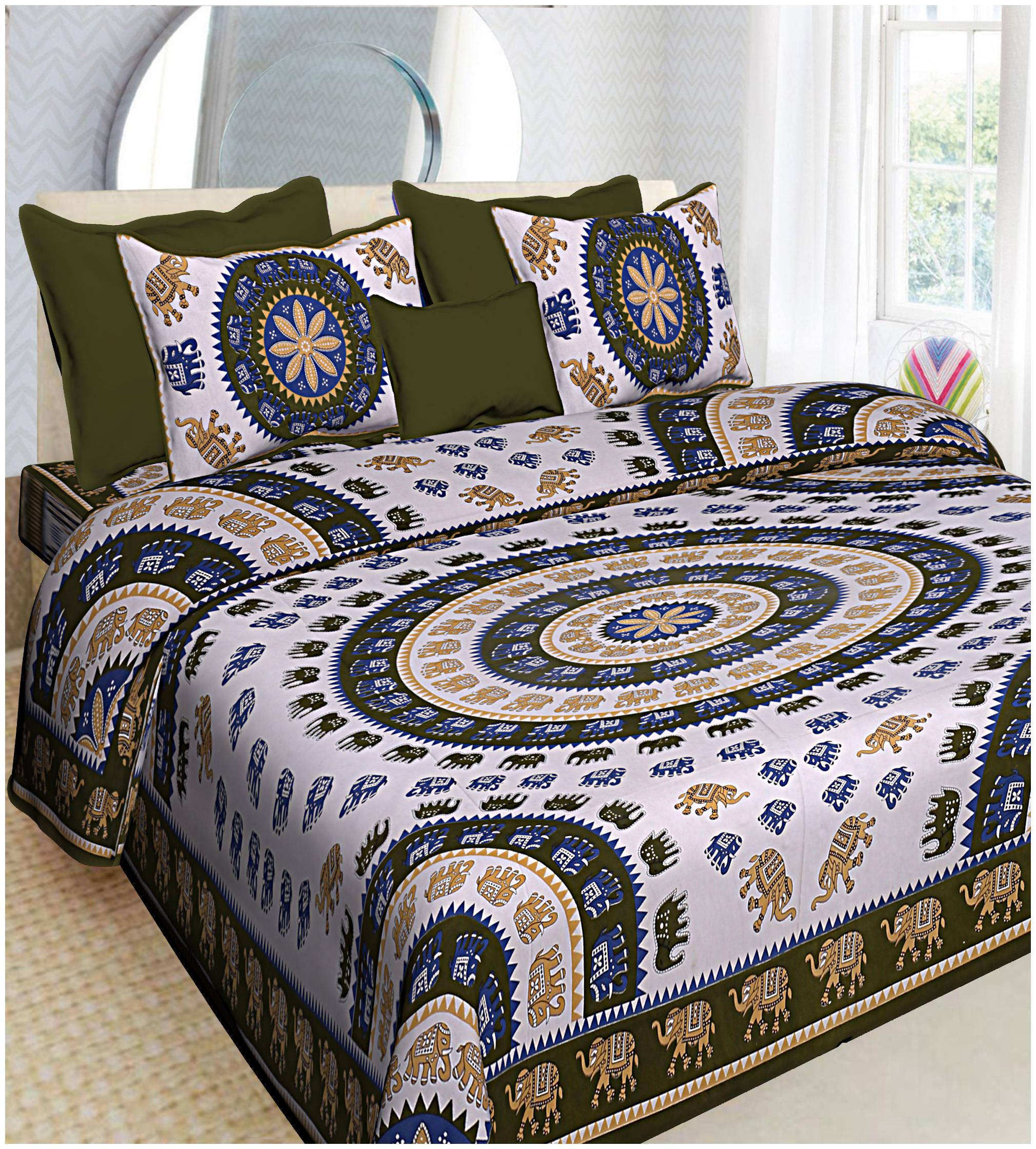 

FLORENCE CRAFT Cotton Printed Double Size Bedsheet ( 1 Bedsheet With 2 Pillow Covers Multi )