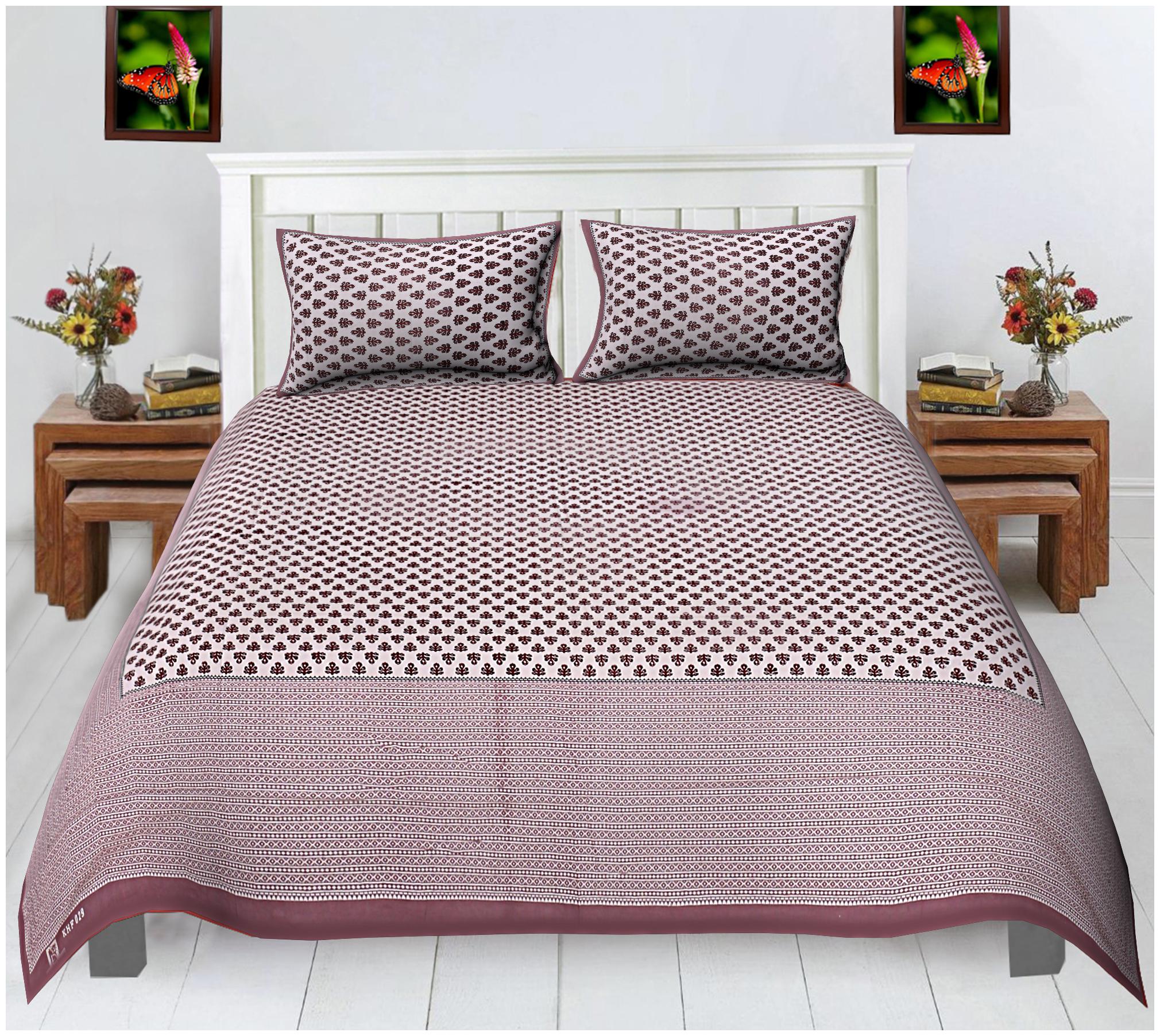 

FLORENCE CRAFT Cotton Printed Double Size Bedsheet ( 1 Bedsheet With 2 Pillow Covers Brown White )