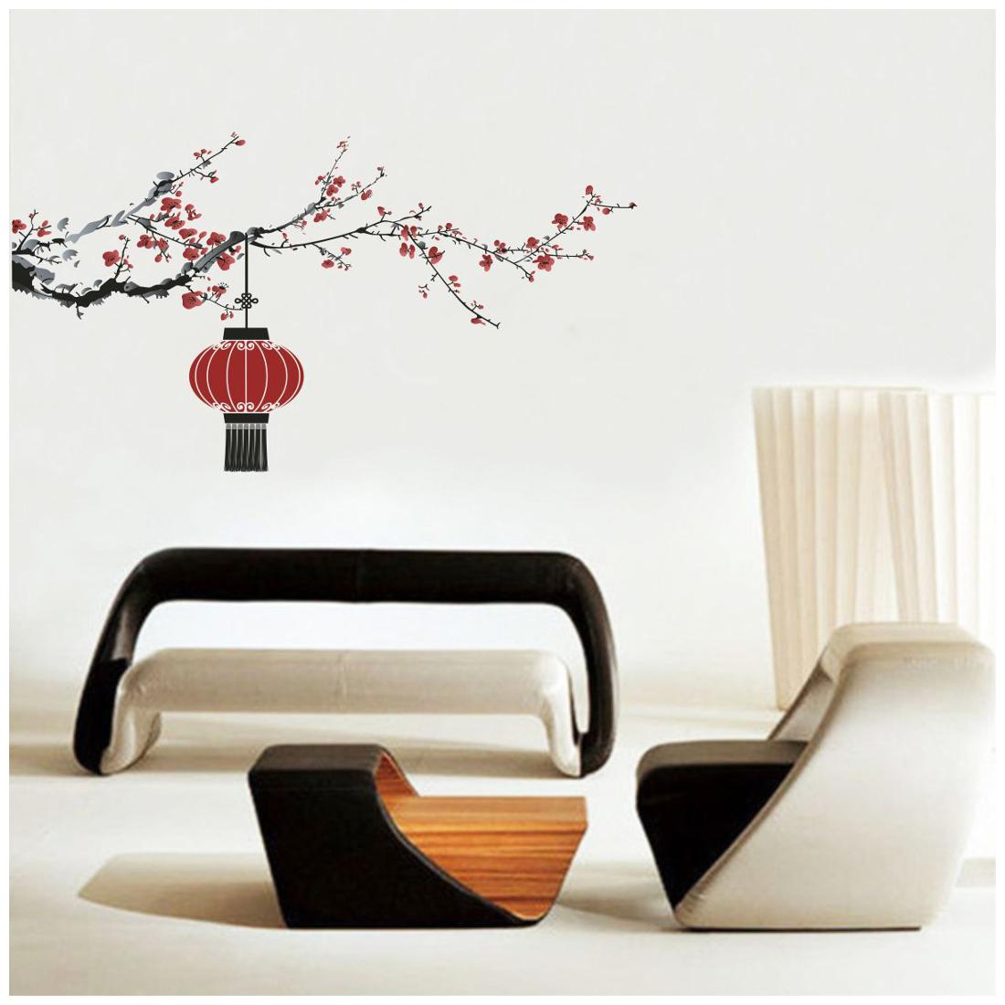 

Rawpockets Wall Stickers Flower and Chinese Lamps Wall Sticker