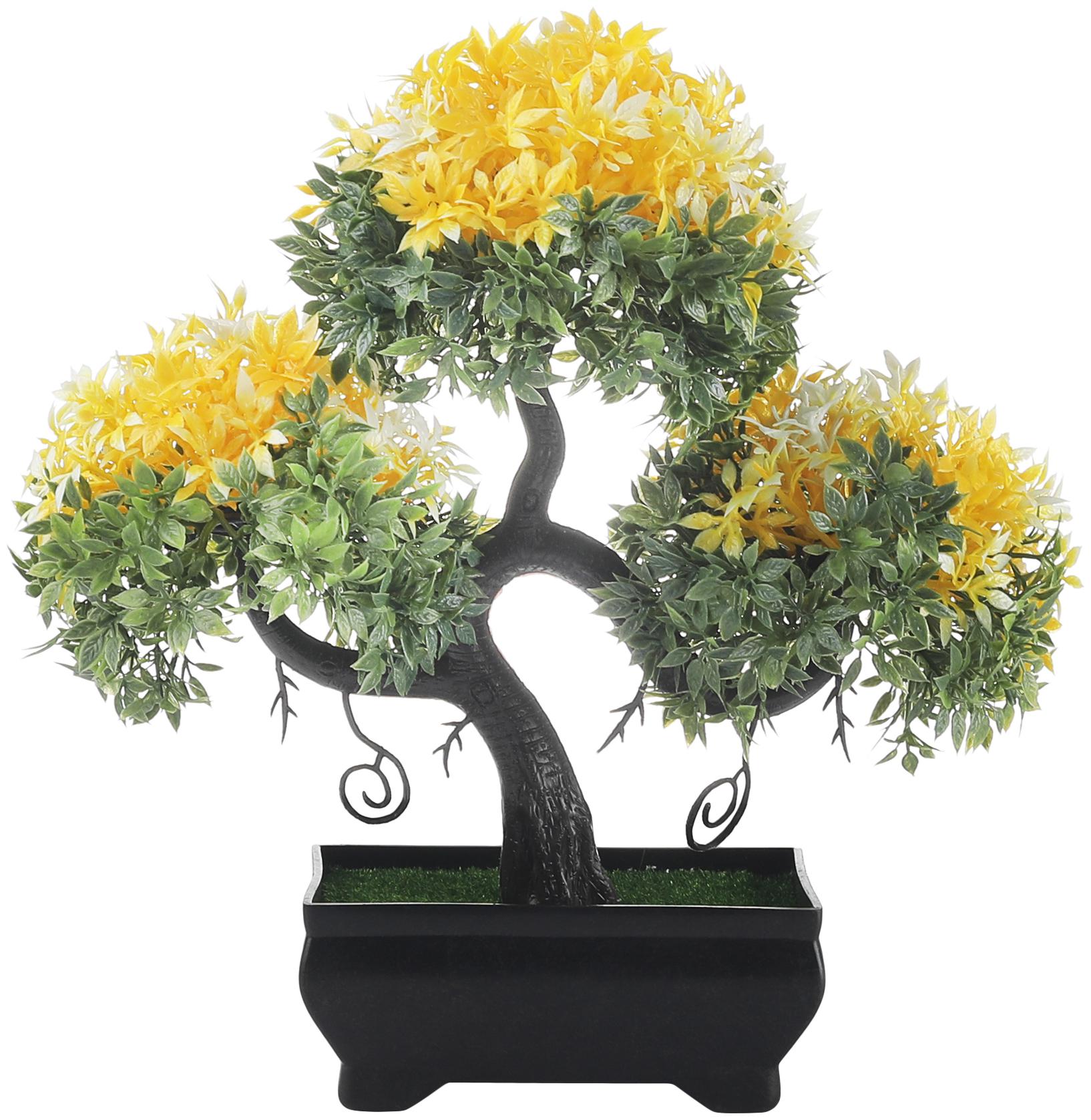 

Foliyaj Artificial S Shaped Bonsai Tree with Green and Yellow Leaves with Pot