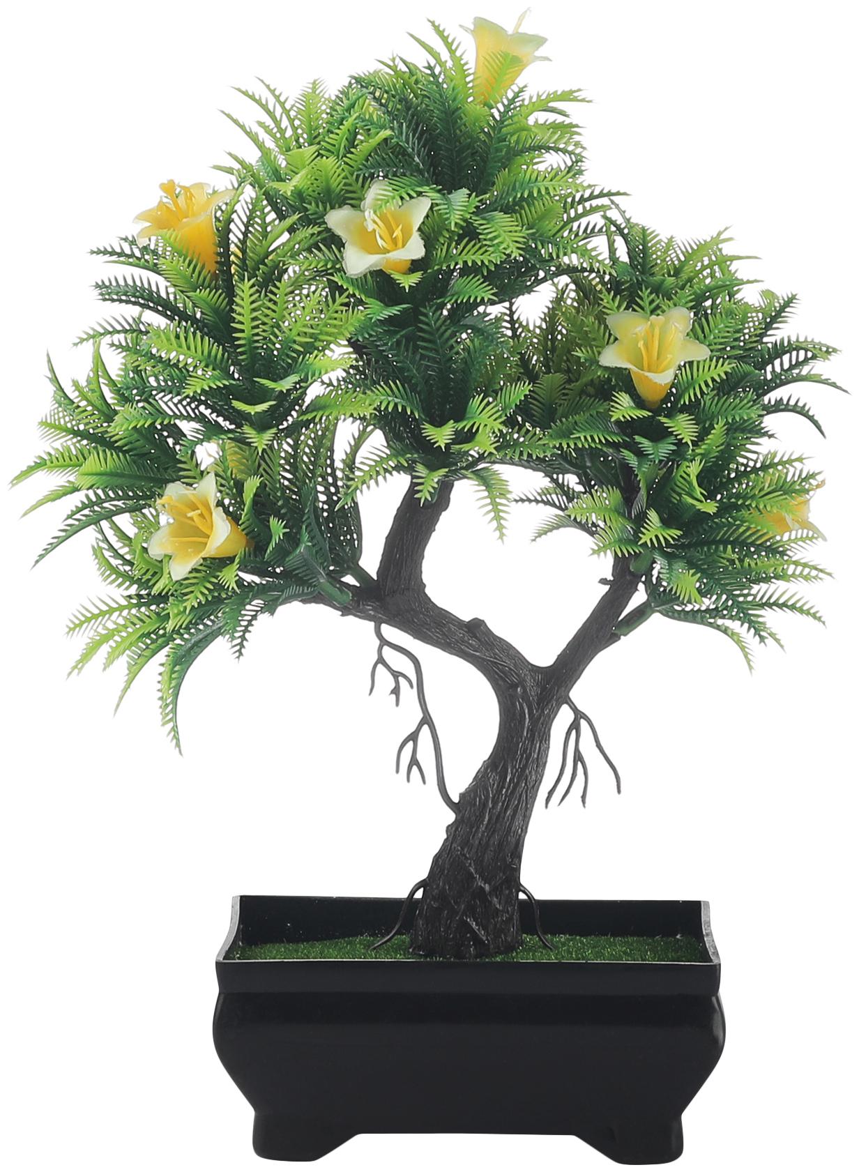

Foliyaj Artificial Y Shaped Bonsai Tree with Fern Green Leaves and Yellow Flowers