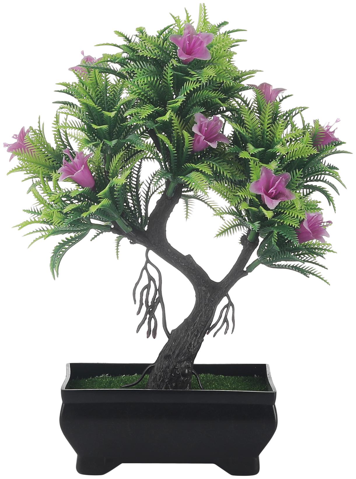 

Foliyaj Artificial Y Shaped Bonsai Tree with Fern Green Leaves and Purple Flowers