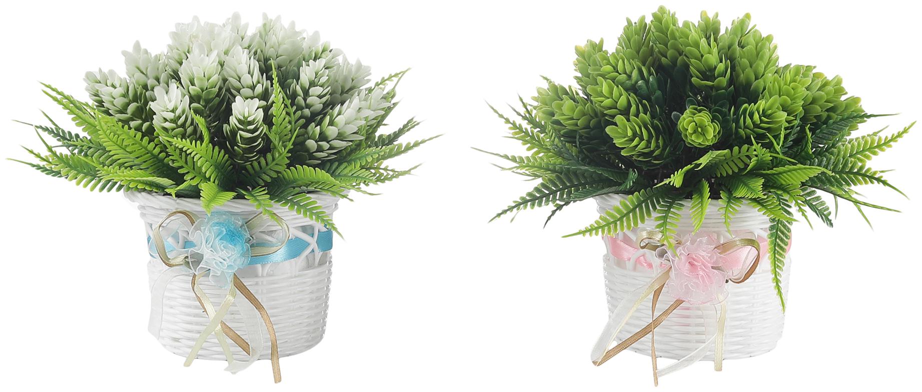 

Foliyaj Combo of 2 Artificial Plants with Fern Leaves Green and White Buds