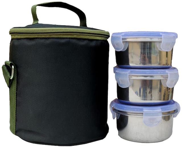 Foonty Everyday Waterproof Stainless Steel Women Lunch Box/Tiffin Box (Set of 3;Silver;FFFLB8009)