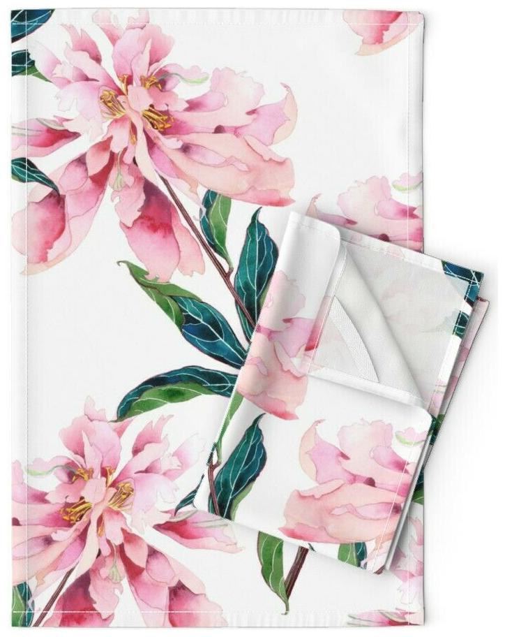 

Foral Pink Green Soft Vintage Linen Cotton Tea Towels by Roostery Set of 2