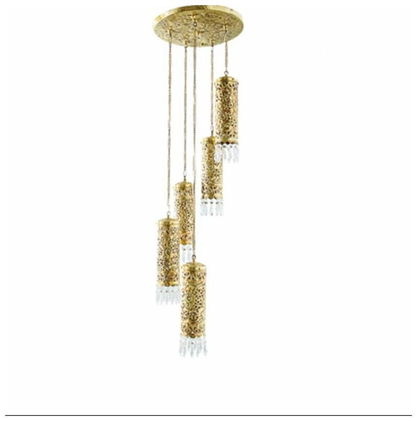 

Fos Lighting Hand Carved Brass Crystal Mini Cylinder Set of 5 Lights