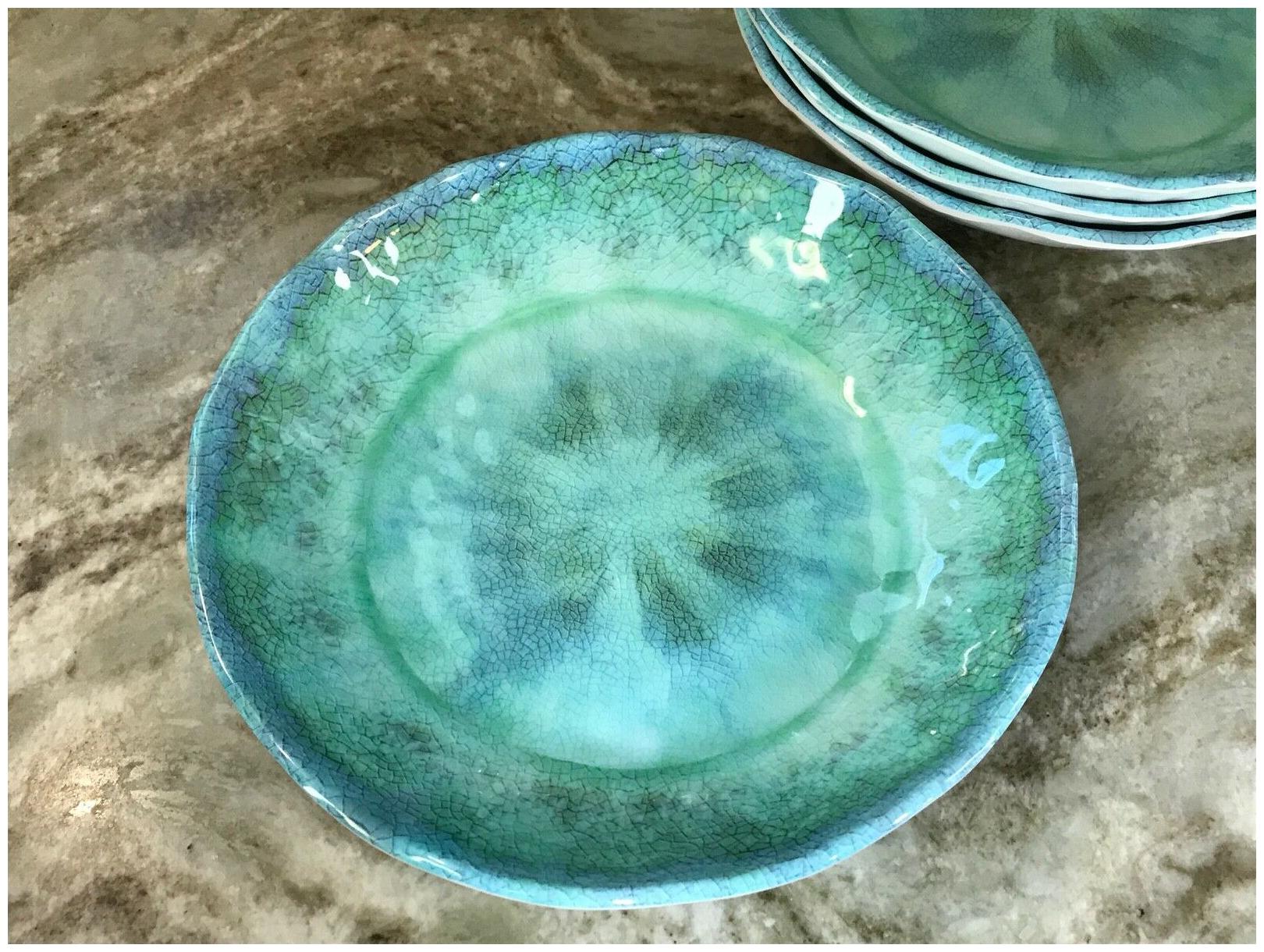 

Fountain Turquoise Melamine Plates Or Pasta Bowls 222 Fifth Set Of 4 New