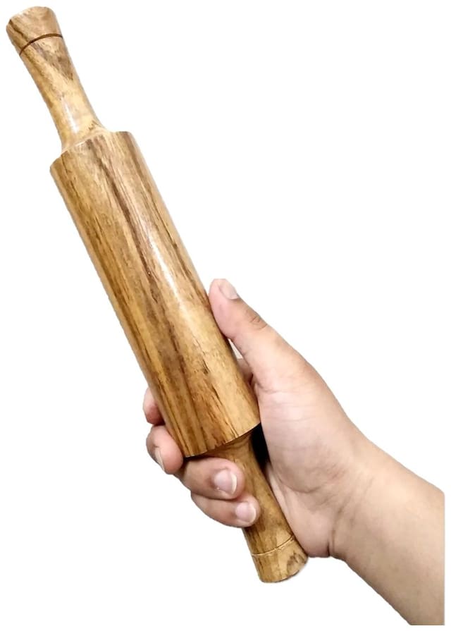 FPR Bellan for Kitchen Rajasthani Hand Made Durable Wooden Rolling Pin, Wooden Belan for Making Roti/Chapati Maker, Papad Maker (1 pc, Wooden - 12 Inch)