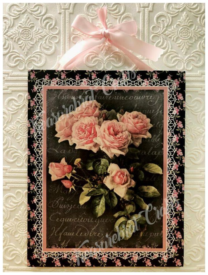 

French Country Vintage Style Shabby Chic Wall Decor Sign - Roses