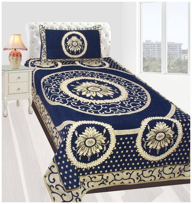 Fresh From Loom Velvet Printed Single Size Bedsheet ( 1 Bedsheet With 1 Pillow Covers , Blue )