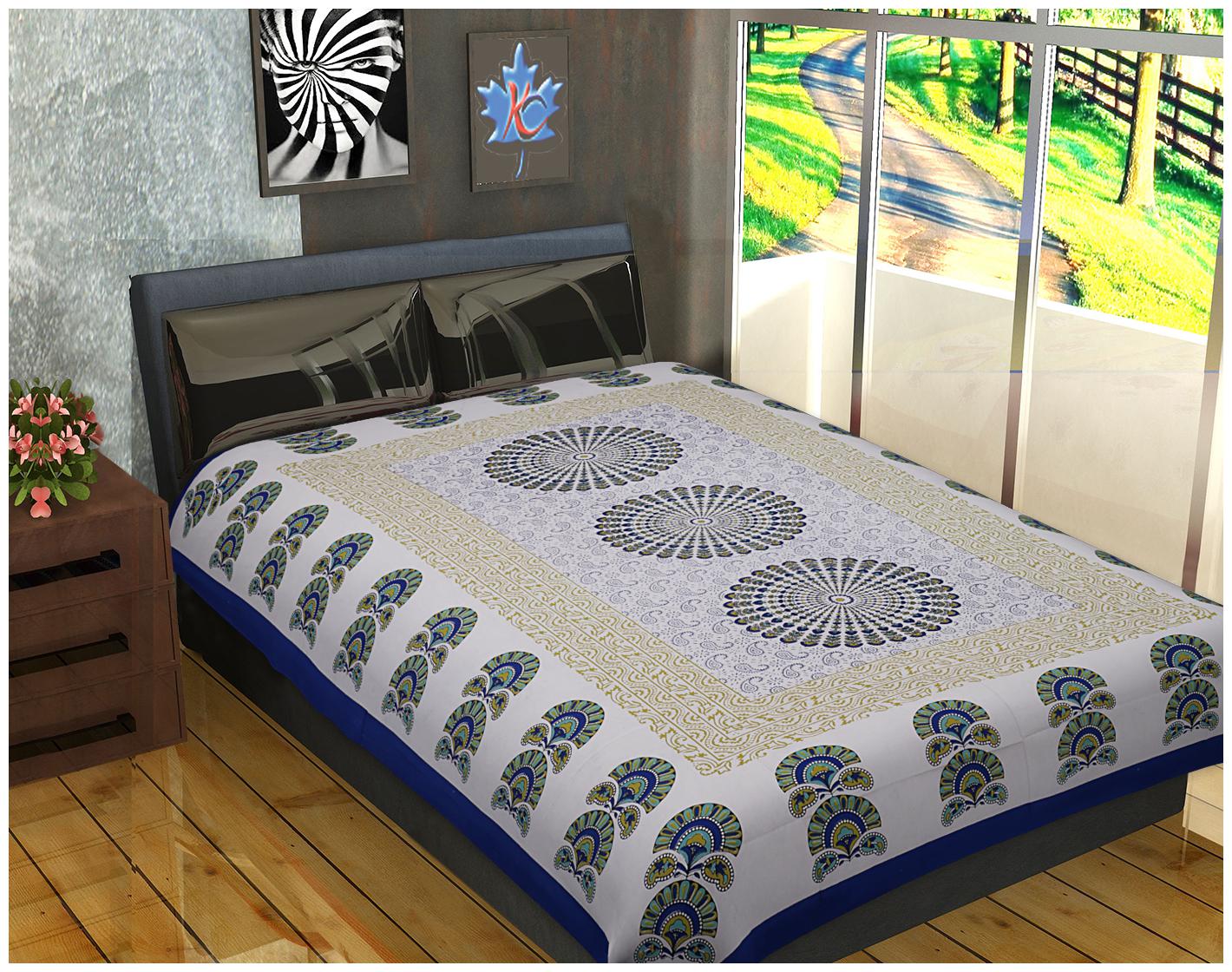 

FrionKandy Cotton Printed Single Size Bedsheet ( 1 Bedsheet Without Pillow Covers Blue )