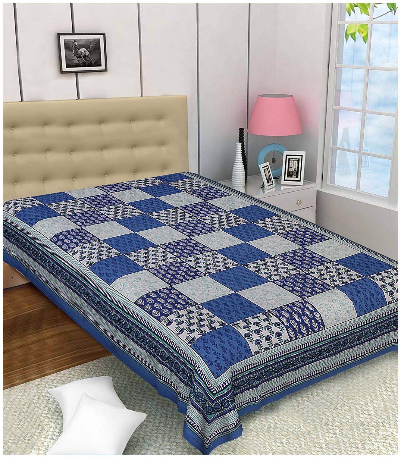

FrionKandy Cotton Checkered Single Size Bedsheet ( 1 Bedsheet Without Pillow Covers Blue )