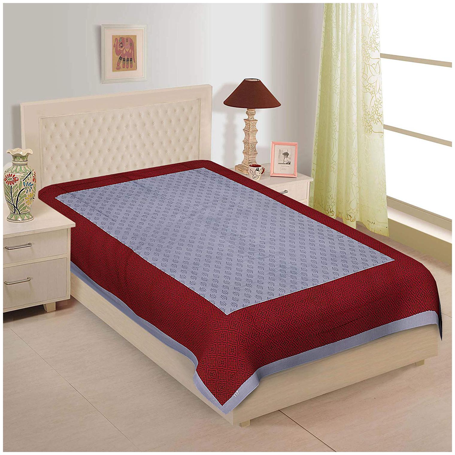 

FrionKandy Cotton Printed Single Size Bedsheet ( 1 Bedsheet Without Pillow Covers Maroon Grey )