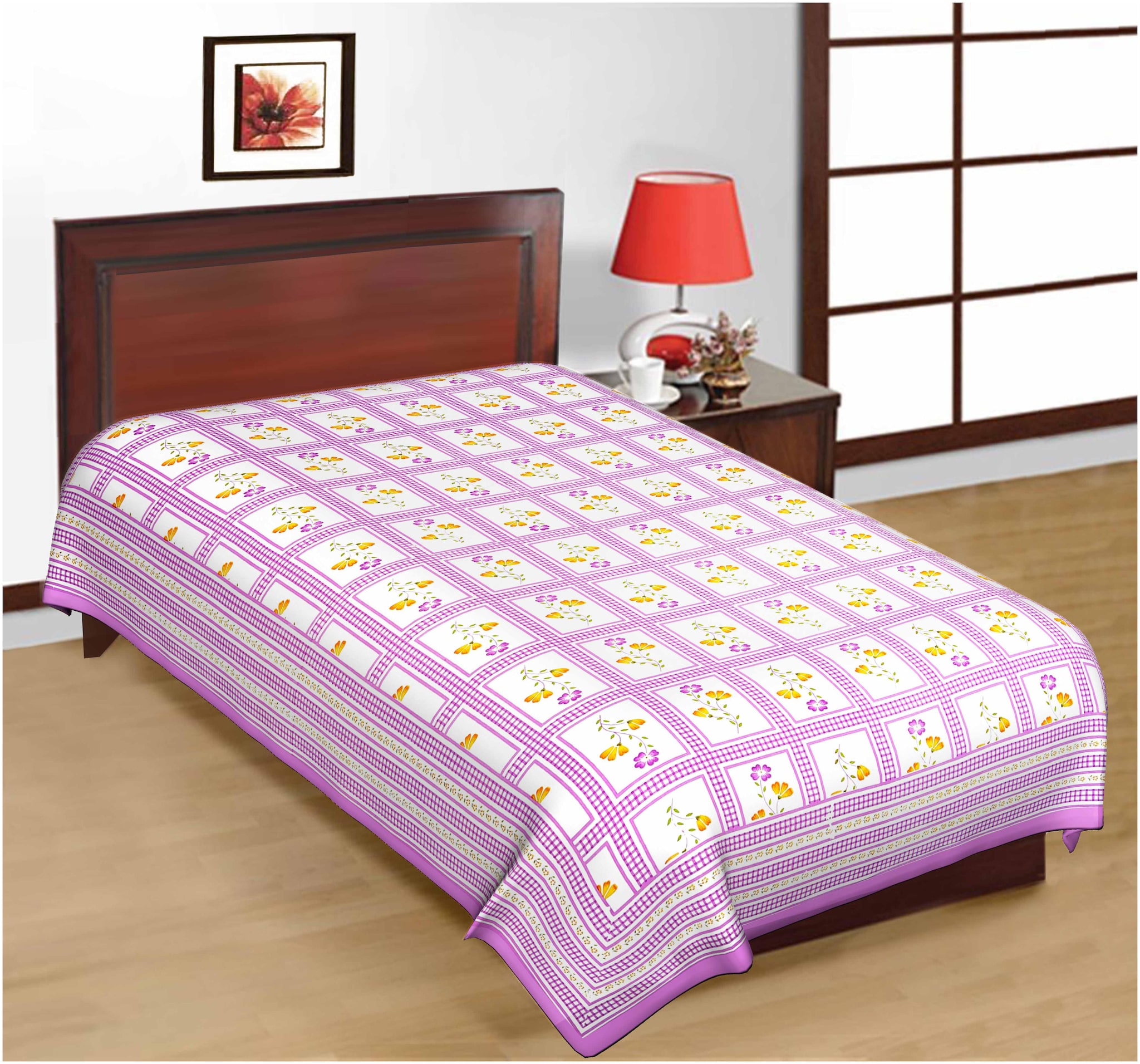 

FrionKandy Cotton Floral Single Size Bedsheet ( 1 Bedsheet Without Pillow Covers Purple )