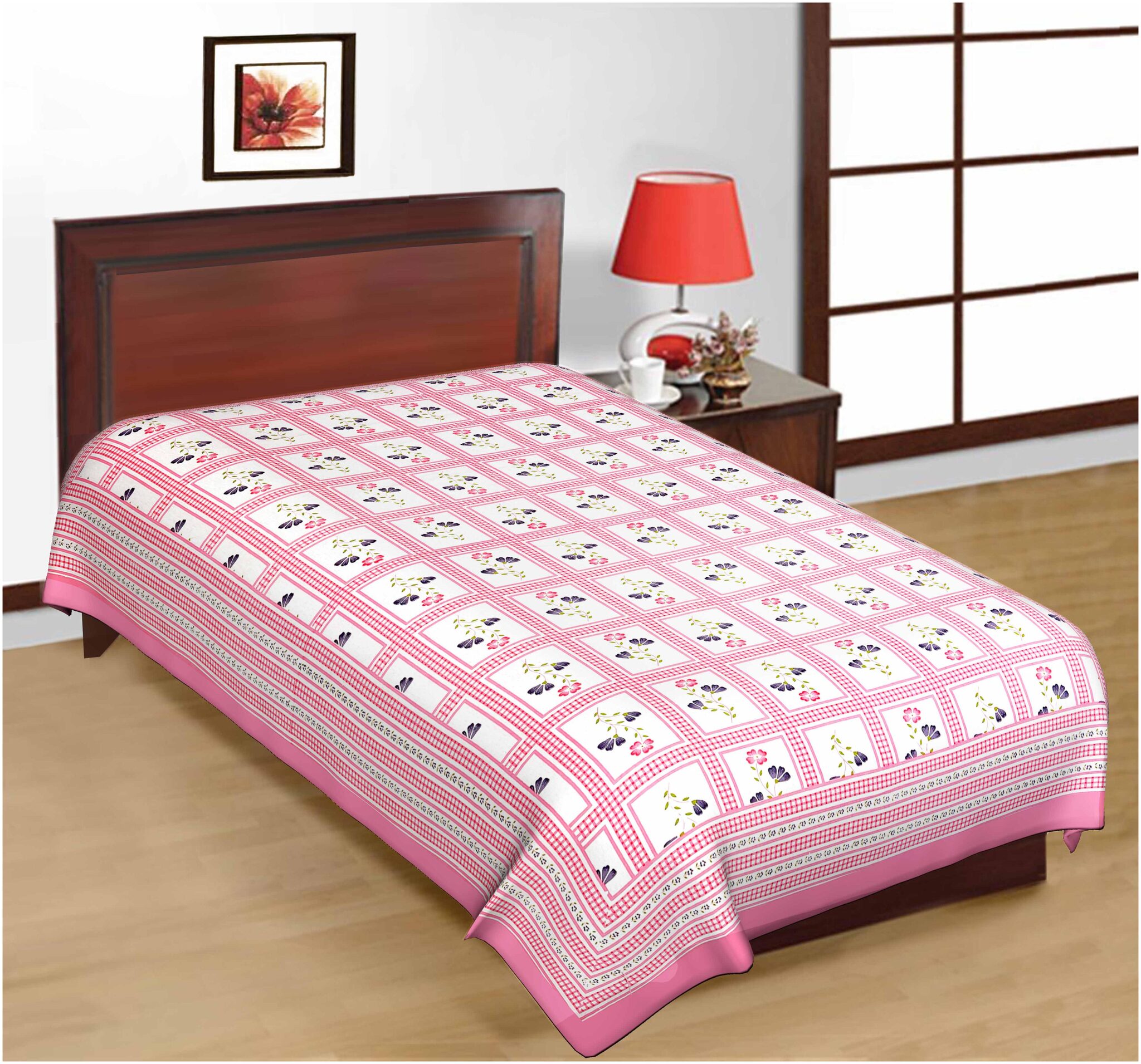 

FrionKandy Cotton Floral Single Size Bedsheet ( 1 Bedsheet Without Pillow Covers Pink )