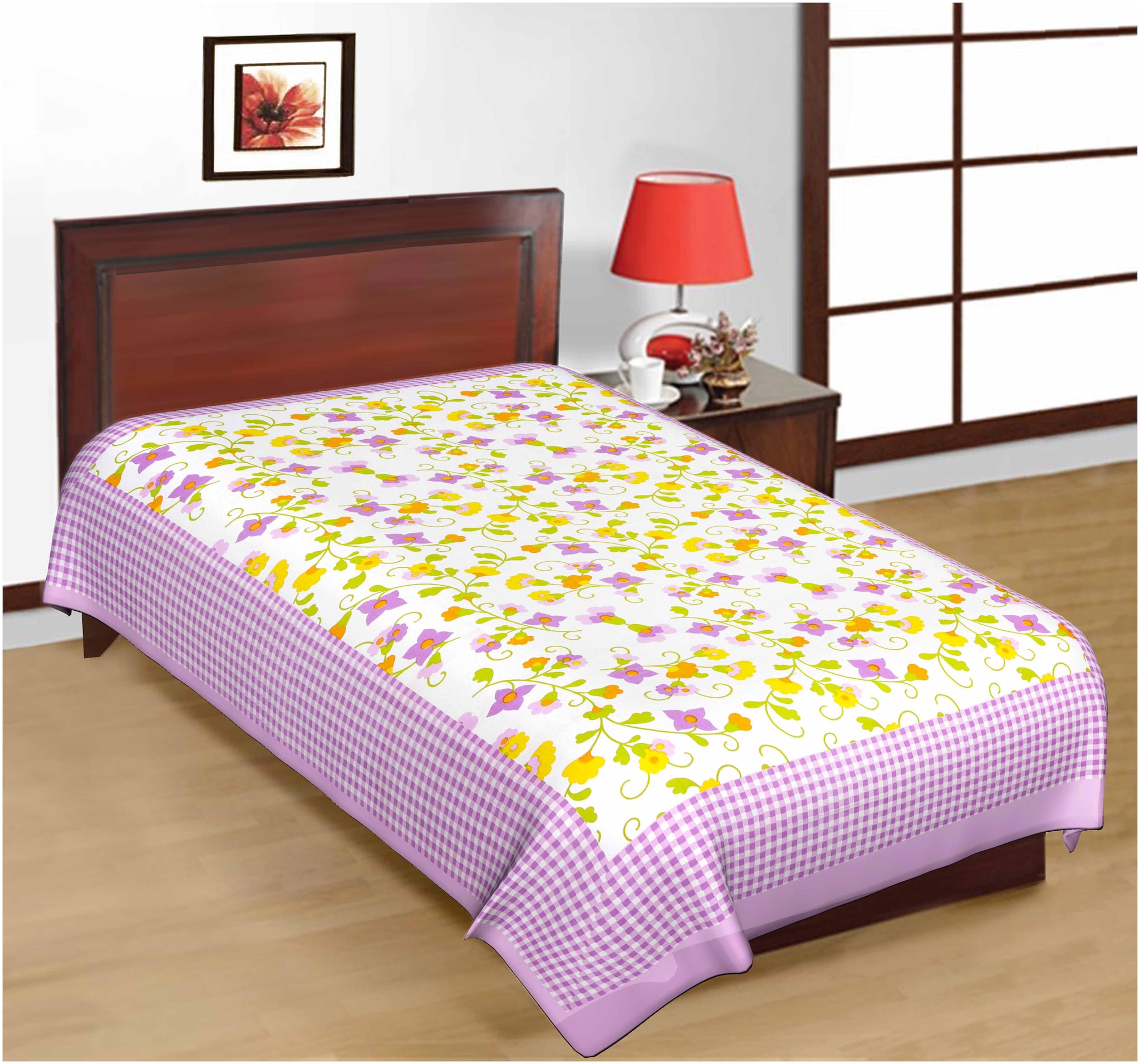 

FrionKandy Cotton Floral Single Size Bedsheet ( 1 Bedsheet Without Pillow Covers Purple )
