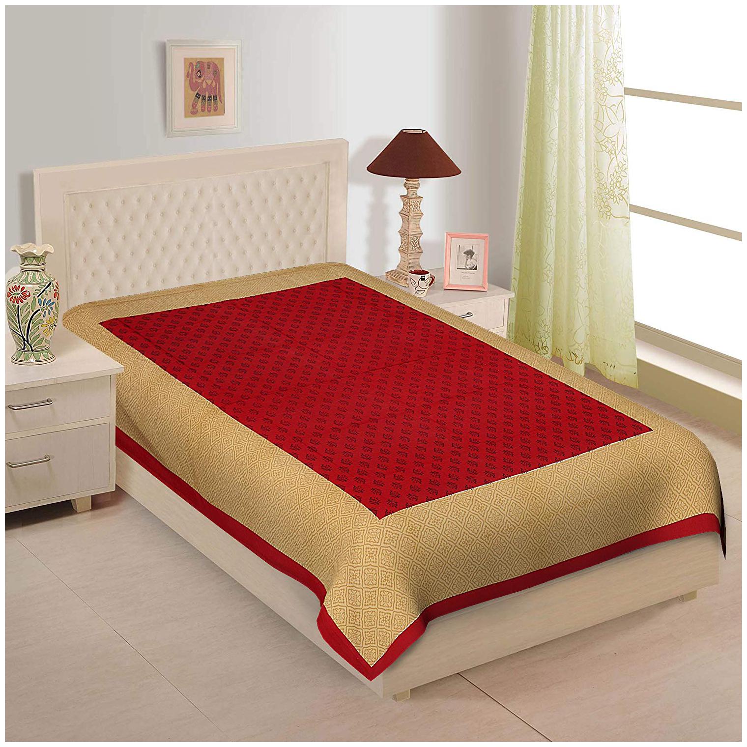 

FrionKandy Cotton Printed Single Size Bedsheet ( 1 Bedsheet Without Pillow Covers Red Beige )