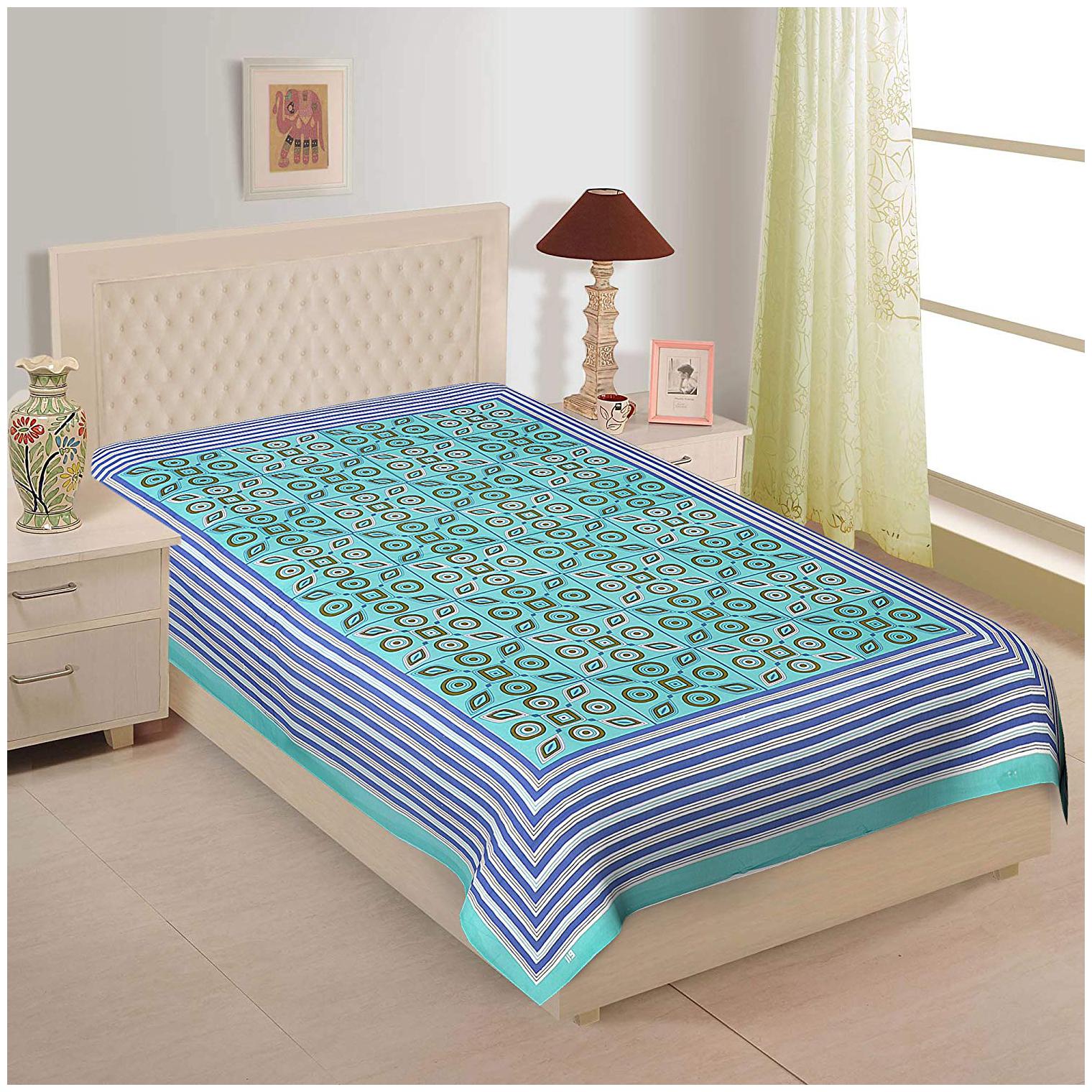

FrionKandy Cotton Printed Single Size Bedsheet ( 1 Bedsheet Without Pillow Covers Turquoise )