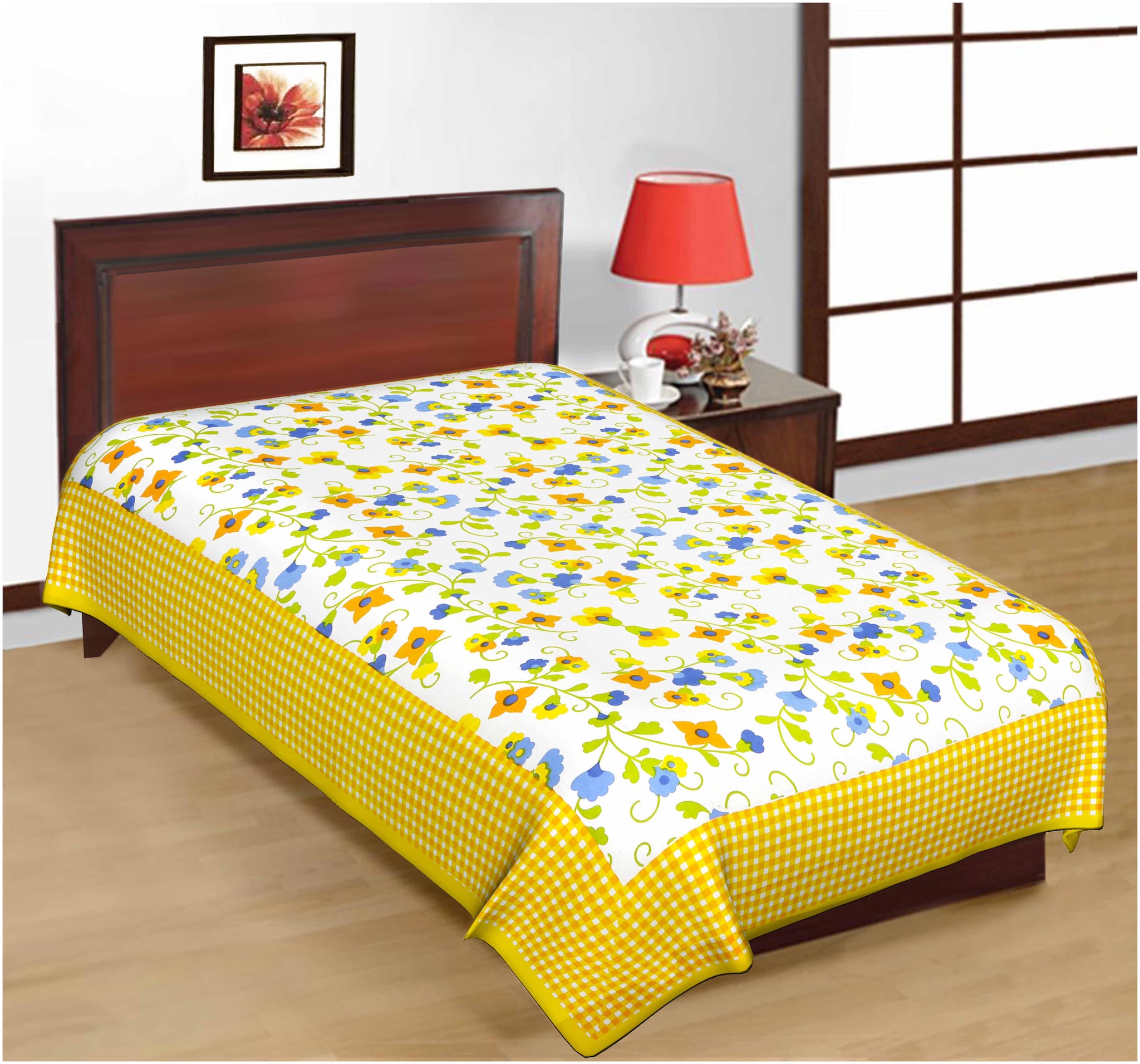 

FrionKandy Cotton Floral Single Size Bedsheet ( 1 Bedsheet Without Pillow Covers Yellow )