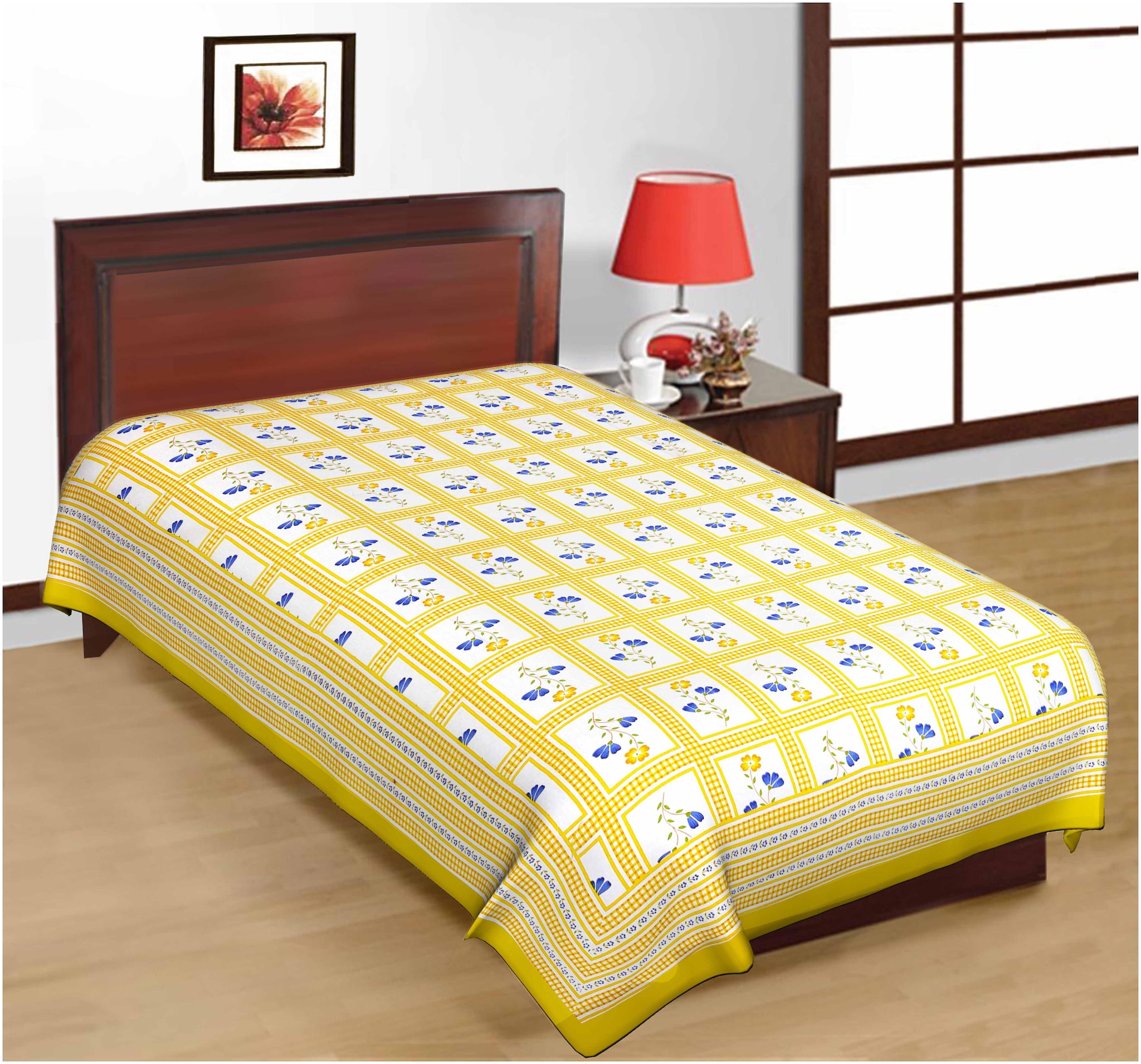 

FrionKandy Cotton Floral Single Size Bedsheet ( 1 Bedsheet Without Pillow Covers Yellow )