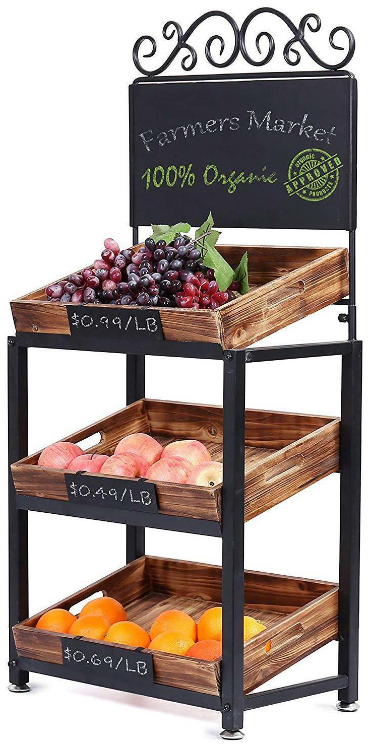 

Fruit Basket Stand 3 Tier Vegetable Produce Rustic Crate Market Rack Holder Tray
