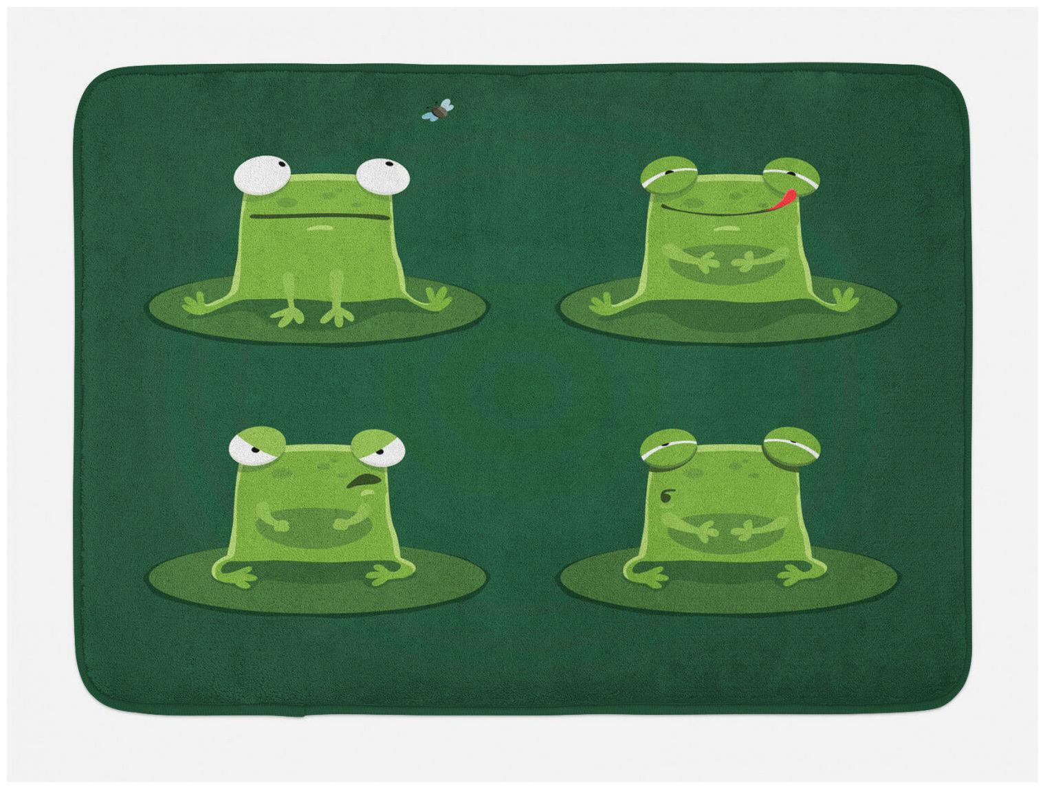 

Funny Bath Mat Frogs in Pond Lily Pad Non-Slip Plush Mat 29 5 X 17 5 Inches