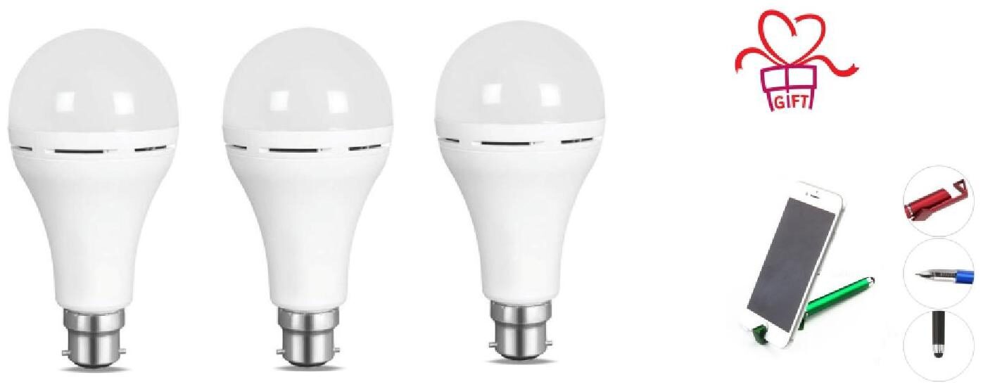 

G GAPFILL 9W HIGH QUALITY AC DC RECHARGEABLE EMERGENCY INVERTER LED BULB ( PACK OF 3) WITH FREE 3 IN 1 PEN MOBILE STAND