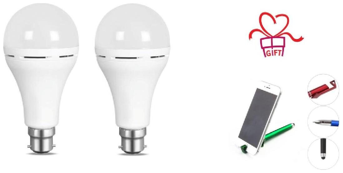 

G GAPFILL 9W HIGH QUALITY AC DC RECHARGEABLE EMERGENCY INVERTER LED BULB ( PACK OF 2) WITH FREE 3 IN 1 PEN MOBILE STAND