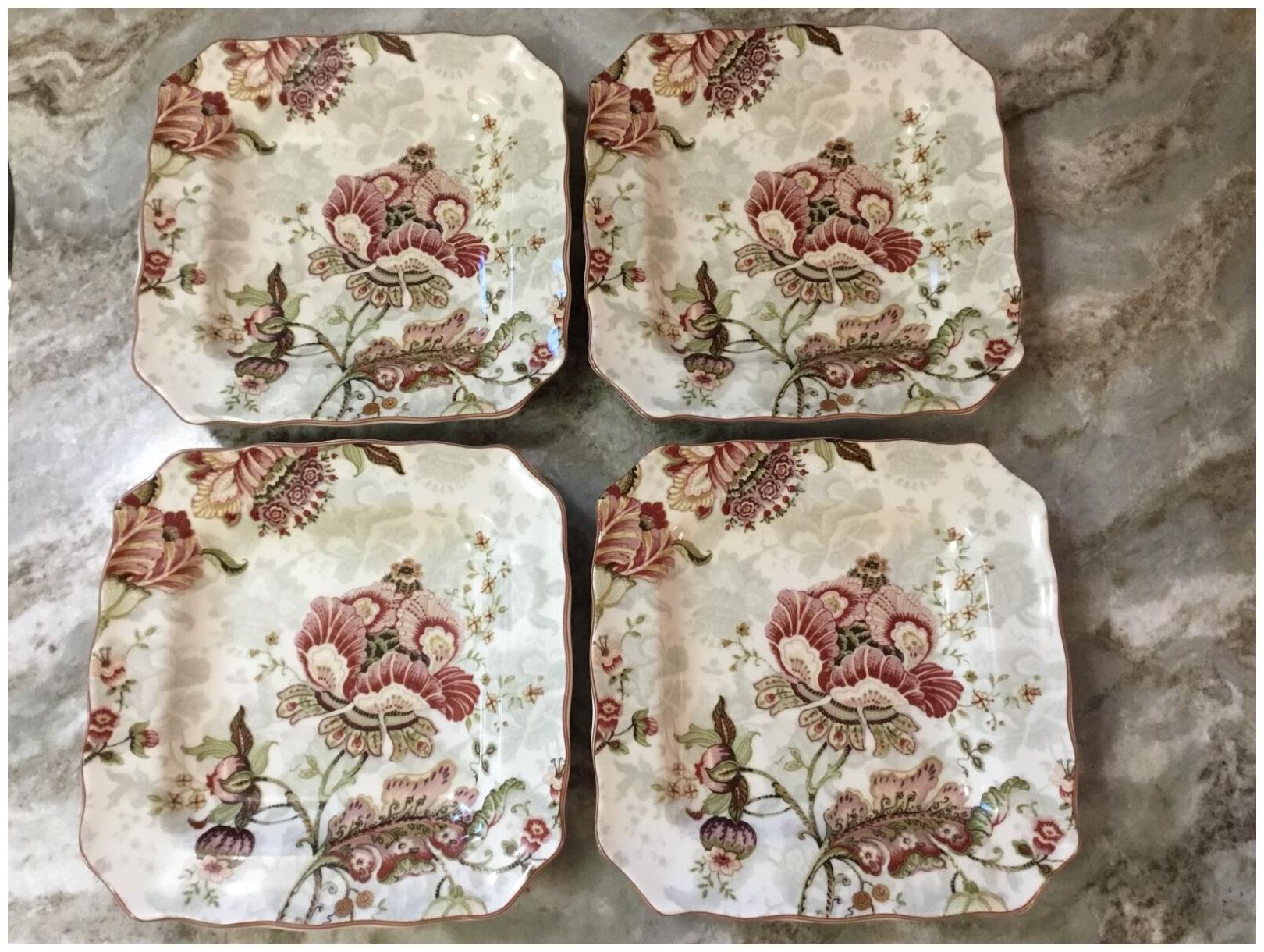

Gabrielle Cream Square Salad Plates 222 Fifth Set of 4 Porcelain New