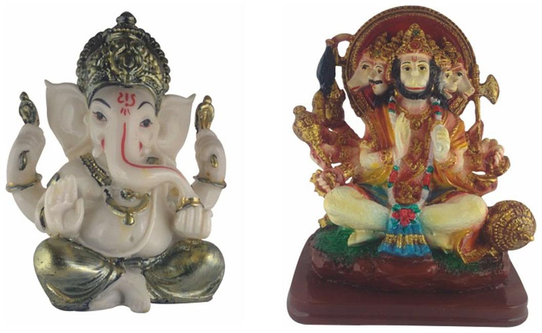 

Galaxy World Combo of Textured Marble Lord Ganesha and Panchamukhi Hanuman Idol