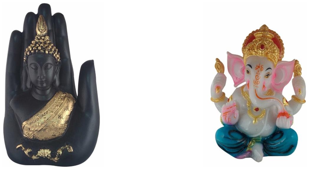 

Galaxy World Combo of Textured Marble Buddha and Ganesha Idol