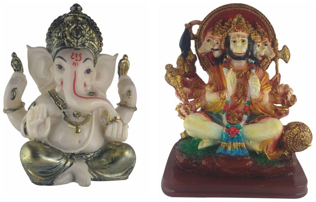 

Galaxy World Combo of Textured Marble Lord Ganesha and Panchamukhi Hanuman Idol