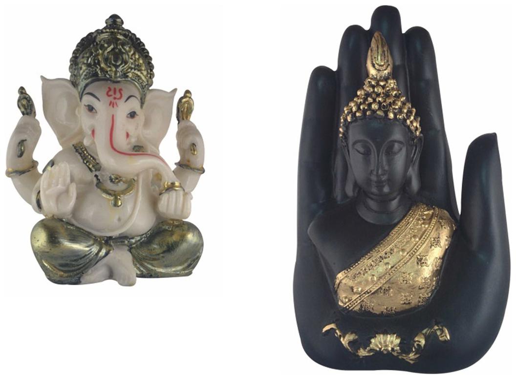 

Galaxy World Combo of Textured Marble Lord Ganesha and Buddha Idol