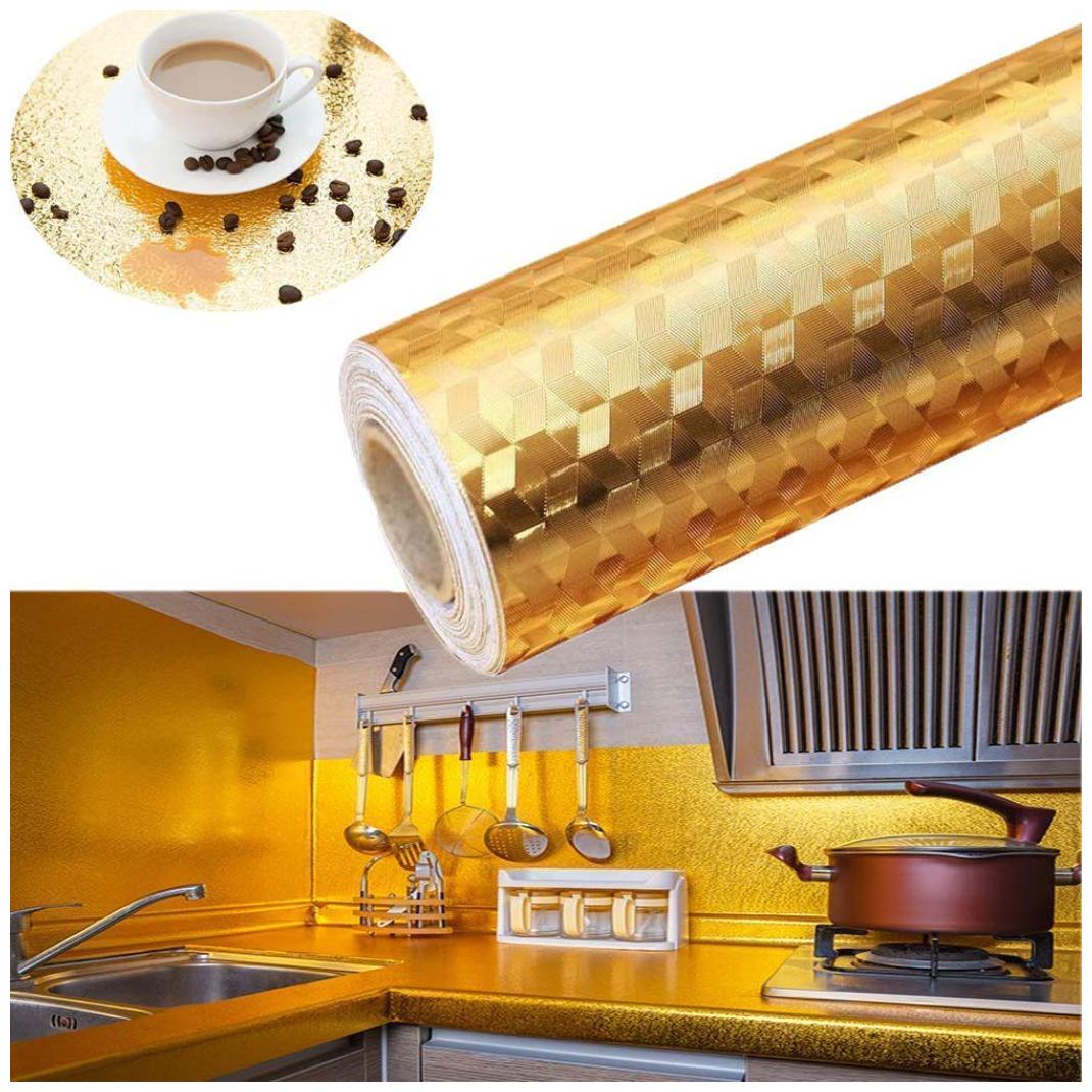 

GAPFILL Kitchen Oil-Proof Waterproof Self-Adhesive Wallpaper Aluminium Foil High Temperature Wall Stickers Stove Cabinet Contact Paper Decoration Film (Golden)