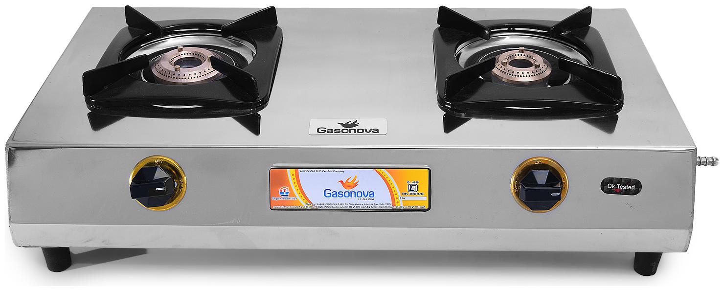 

Gasonova GS-2B-PURO 2 Burner Regular Silver Gas Stove ISI Certified