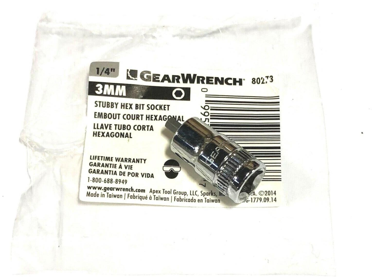 

GearWrench 1 4 Drive 3MM Stubby Hex Bit Socket 80273