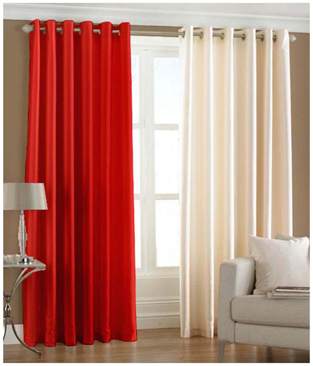 

Geo Nature Polyester Red And Beige Door Curtains (4x7 ft) -Set Of 2