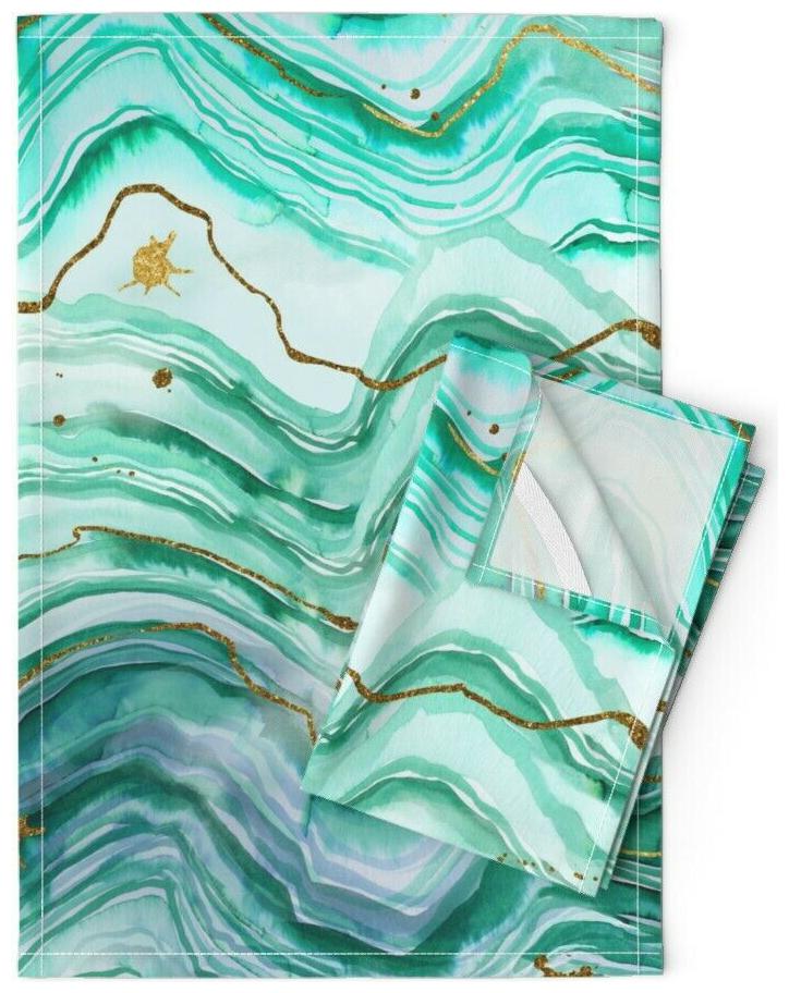 

Geode Green Stone Green Abstract Linen Cotton Tea Towels by Roostery Set of 2