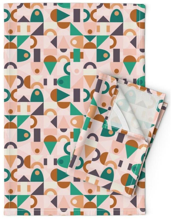 

Geometric Mid Century Mod Bauhaus Linen Cotton Tea Towels by Roostery Set of 2